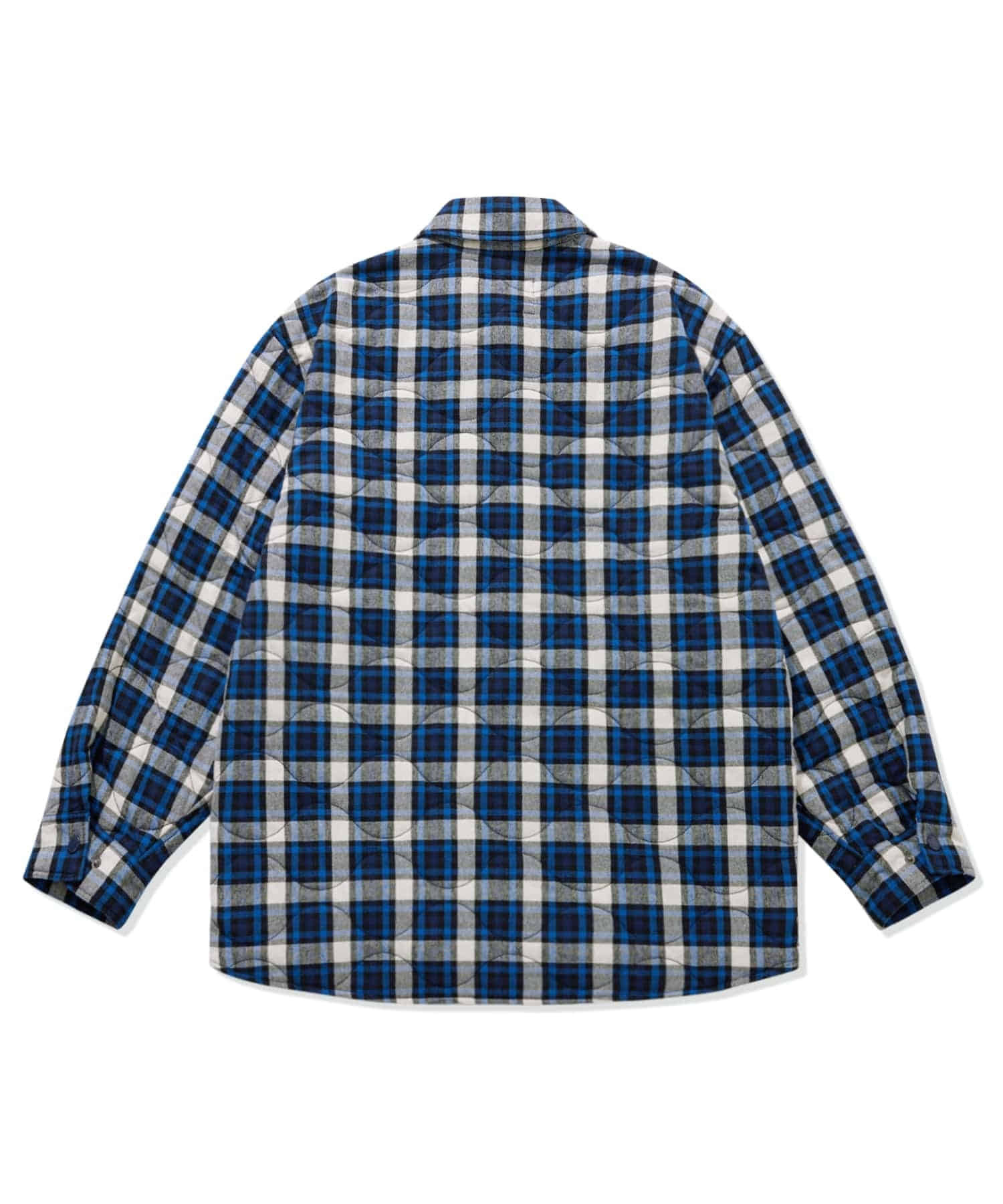 체크 웨이브 퀼팅 셔츠 자켓 블루